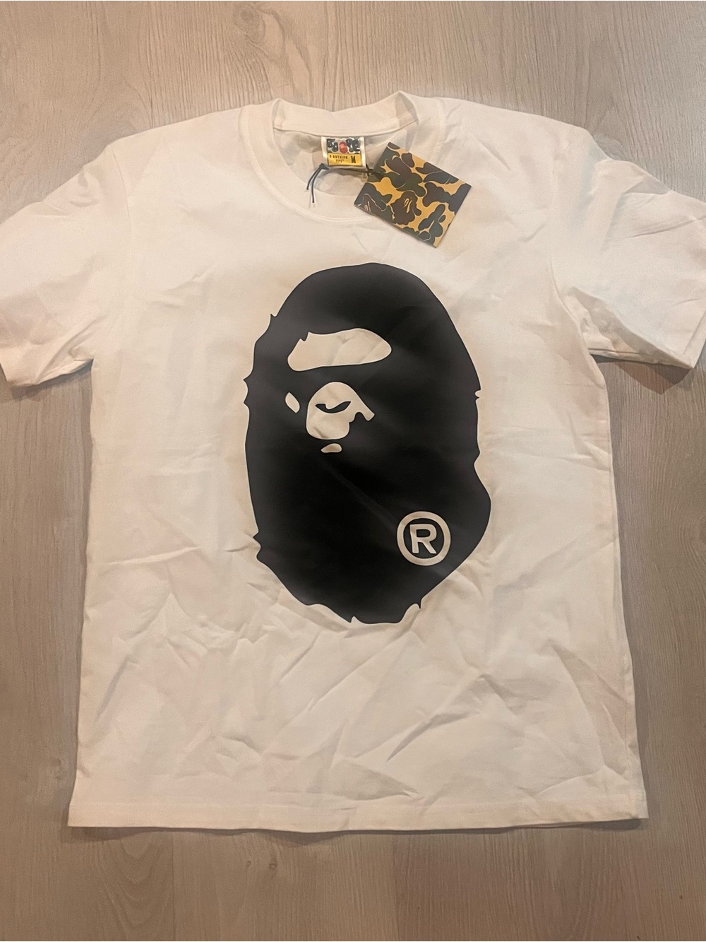 Bape White Tee with Large Black Ape Head Graphic